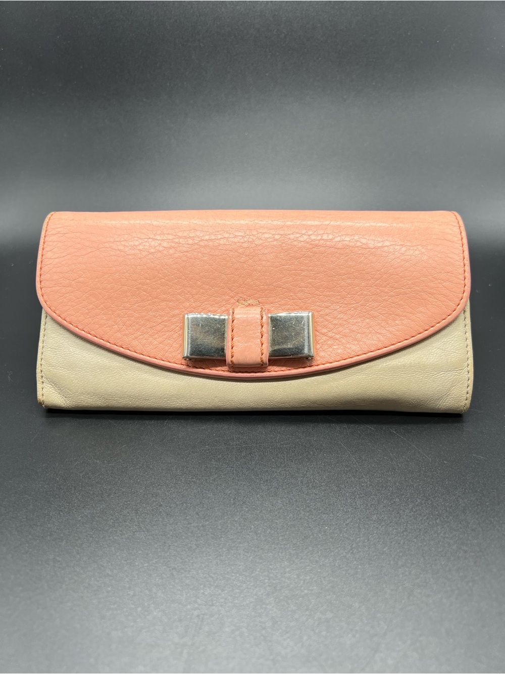 Chloe Tess Long Wallet Blush Pink Beige Leather Bow Continental Wallet